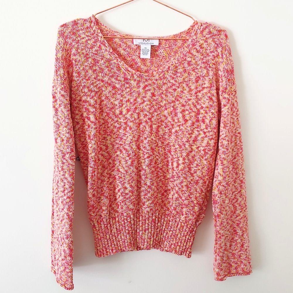 Magaschoni pink long sleeve v neck sweater size XS